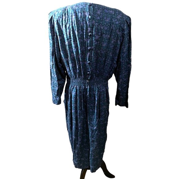 Vintage Prarie Dress Eighties KSL by Karin Stephens Sz 22 W Blue Green Paisley R - Picture 6 of 16